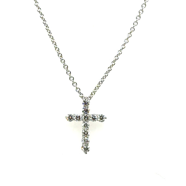14Kt White Gold Hidden Bail Diamond Cross Pendant Necklace