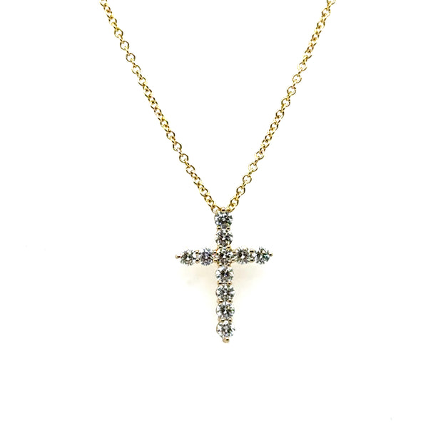 14Kt Yellow Gold Hidden Bail Diamond Cross Pendant Necklace