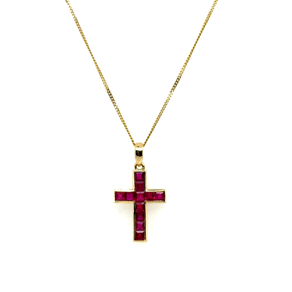 14kt Yellow Gold Ruby Cross Pendant