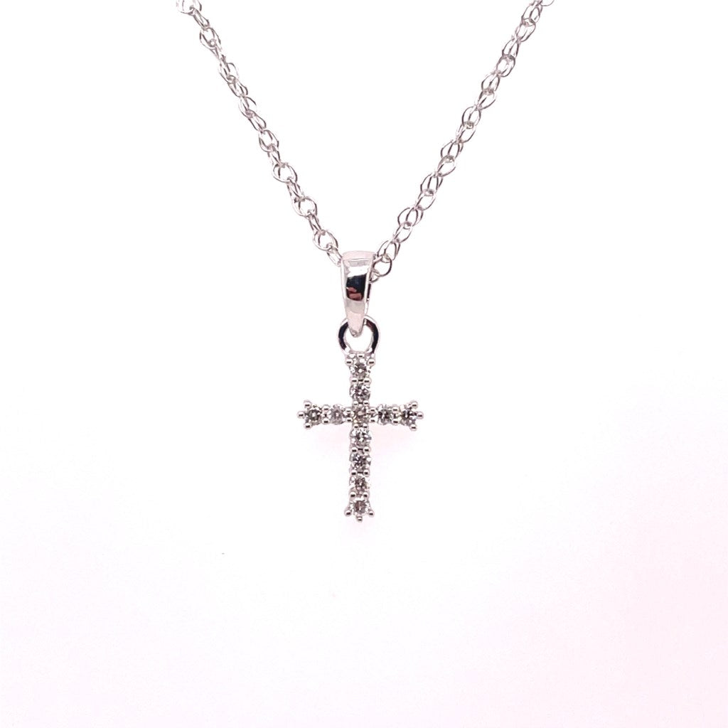 14Kt White Gold 0.10Ctw Diamond Cross Pendant
