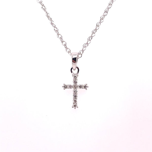 14Kt White Gold 0.10Ctw Diamond Cross Pendant