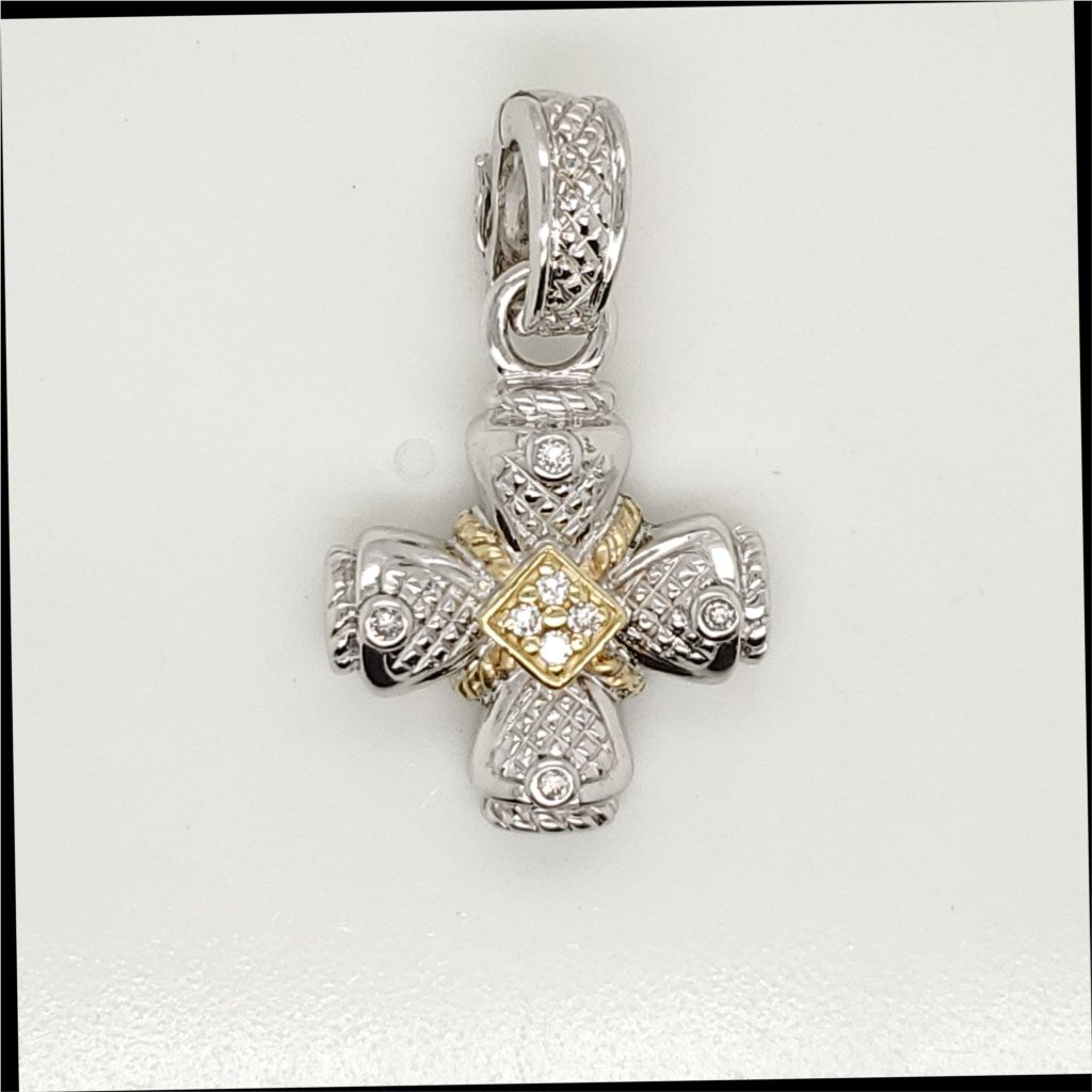 Judith Ripka Sterling Silver and 18kt Yellow Gold Diamond Cross