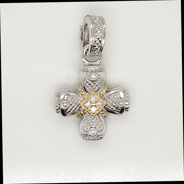 Judith Ripka Sterling Silver and 18kt Yellow Gold Diamond Cross