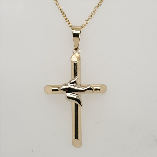 14kt Yellow and White Gold Cross With Dove