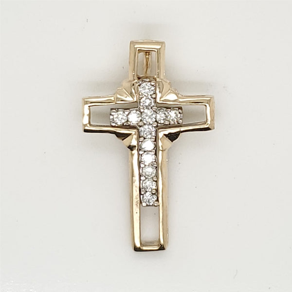 Vintage 14kt Yellow Gold and Diamond Cross Pendant