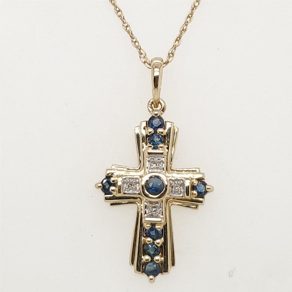 Vintage 14Kt Yellow Sapphire and Diamond Cross