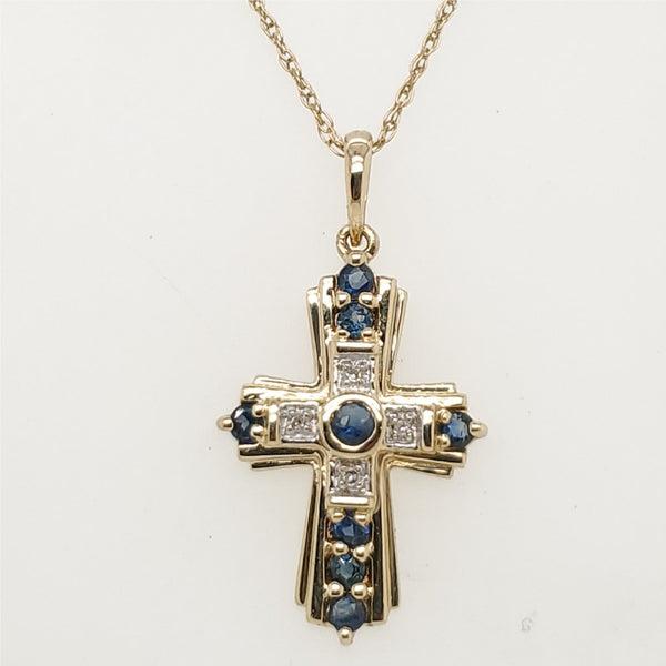 Vintage 14Kt Yellow Sapphire and Diamond Cross
