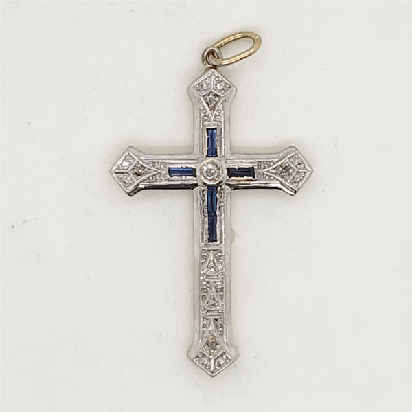 Art Deco Platinum On Gold Diamond And Sapphire Cross