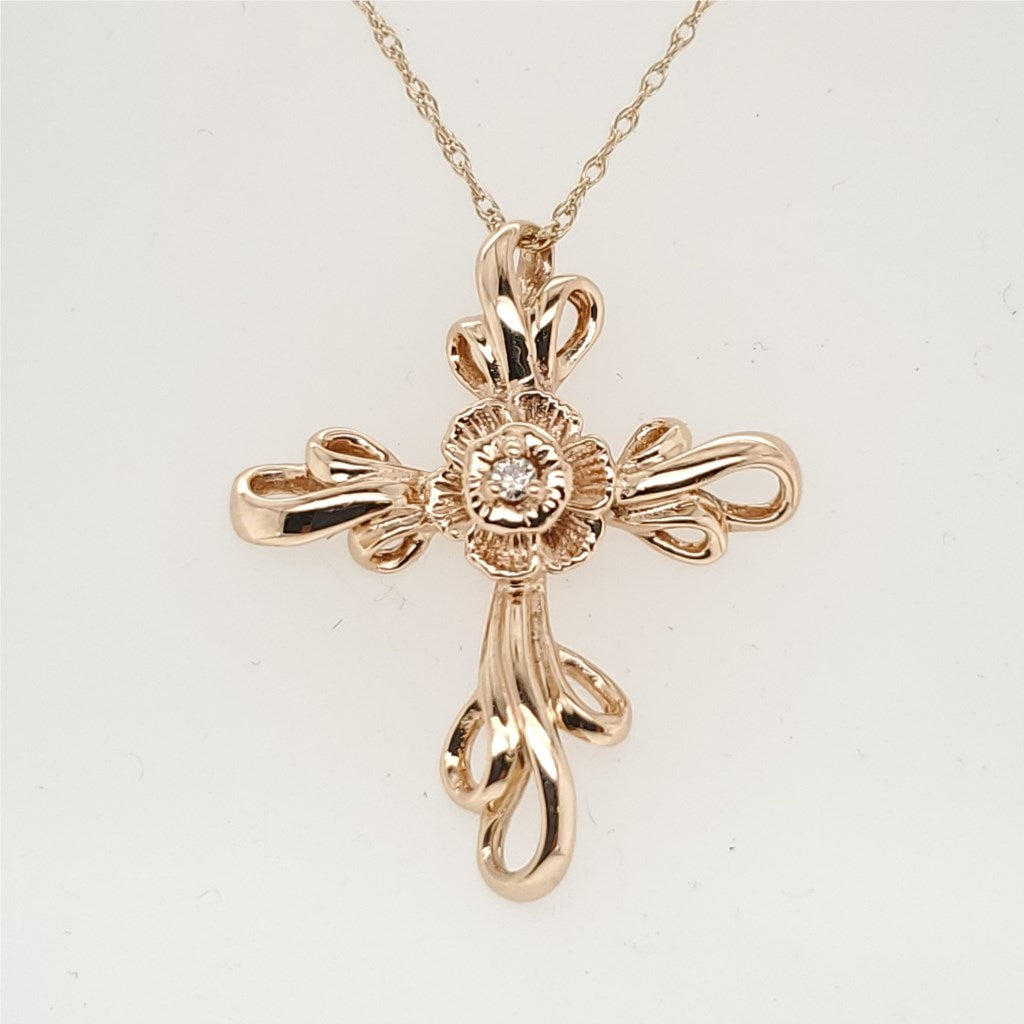 14Kt Rose Gold Diamond Cross on Chain