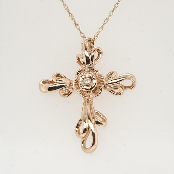 14Kt Rose Gold Diamond Cross on Chain