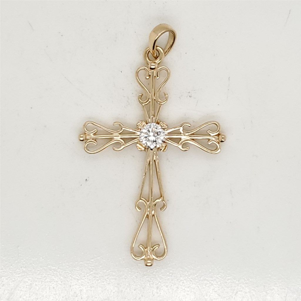 14kt Yellow Gold and Diamond Cross Pendant