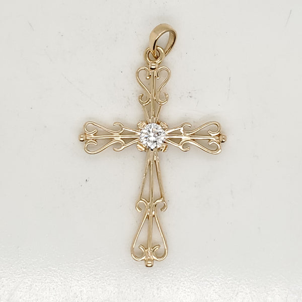 14kt Yellow Gold and Diamond Cross Pendant