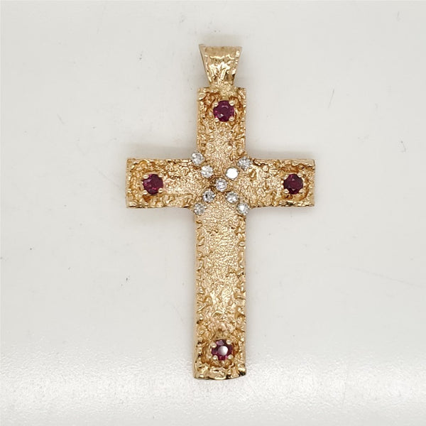 14kt Yellow Gold Ruby and Diamond Cross Pendant