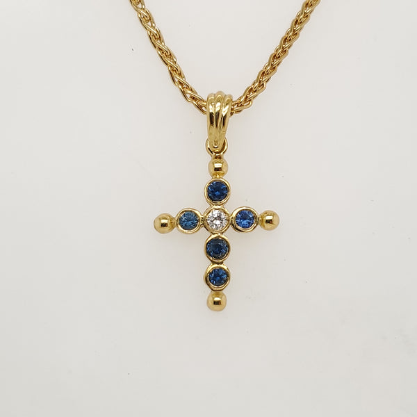 Pre-owned Spark 18kt Yellow Gold sapphire and Diamond Cross Necklace