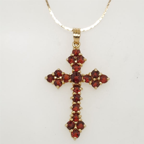 14kt Yellow Gold Garnet Cross Pendant Necklace