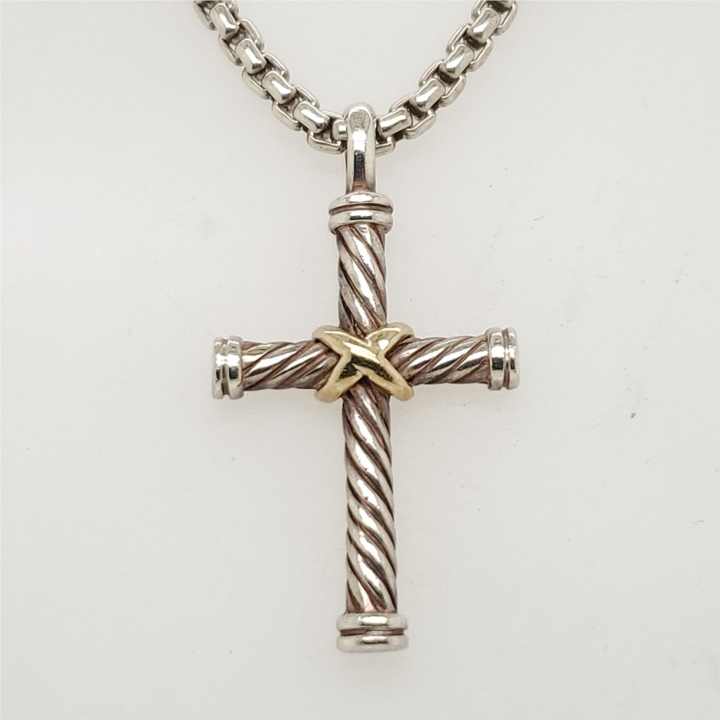 David Yurman Sterling Silver and Yellow Gold Cable Cross