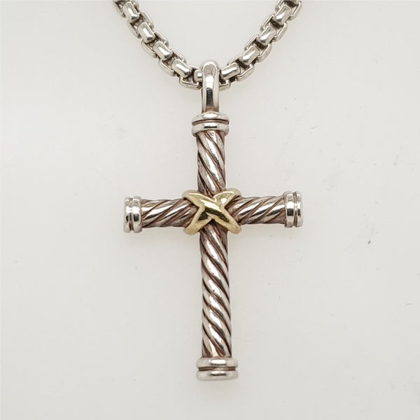 David Yurman Sterling Silver and Yellow Gold Cable Cross