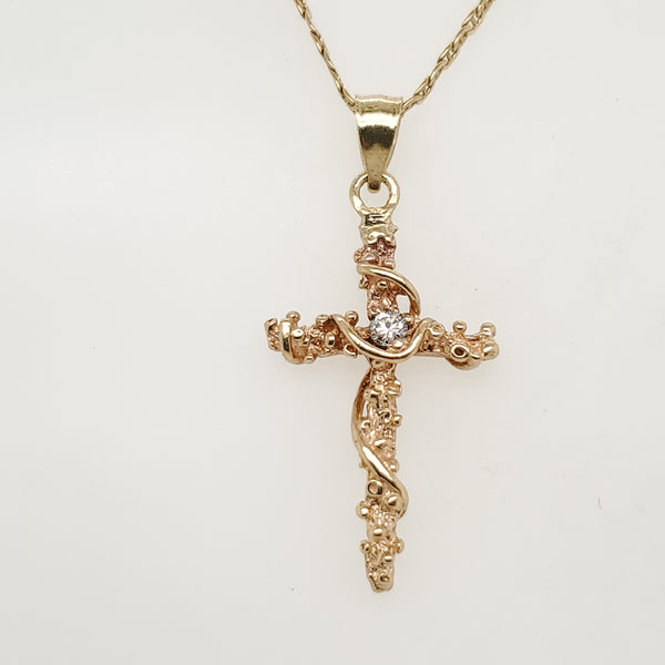 Vintage 14kt Yellow Gold and Diamond Cross Pendant Necklace