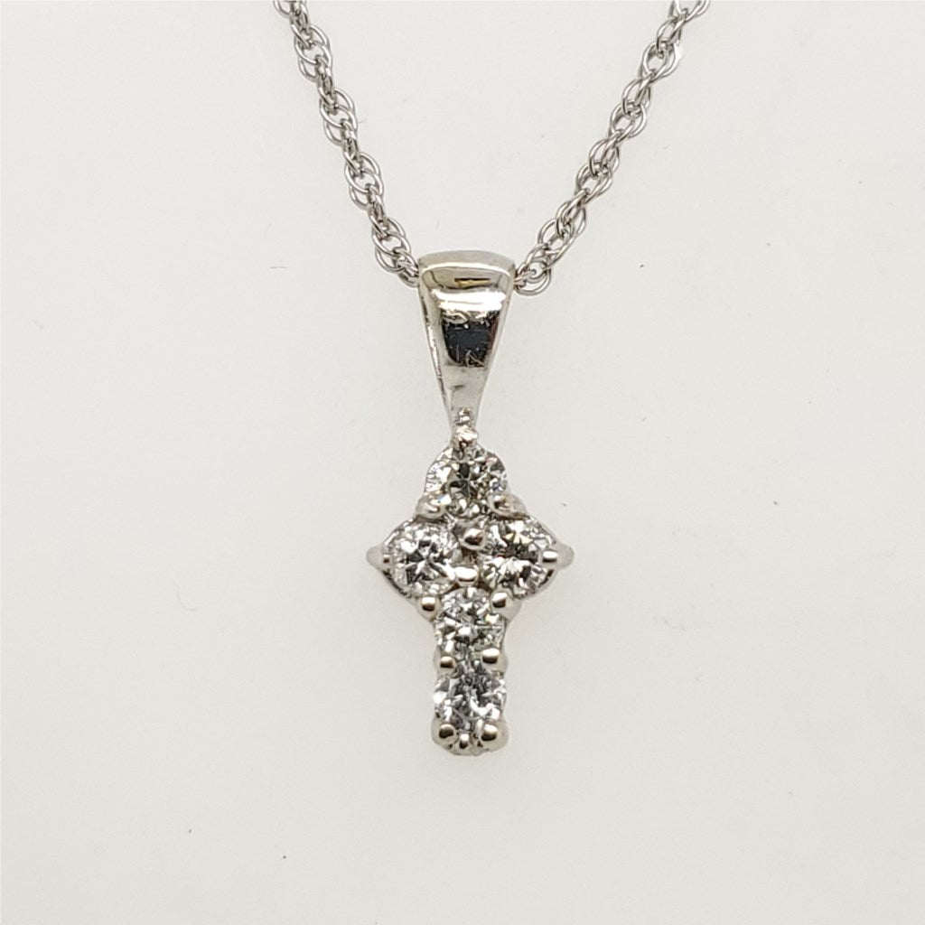 14kt White Gold and Diamond Cross Pendant Necklace