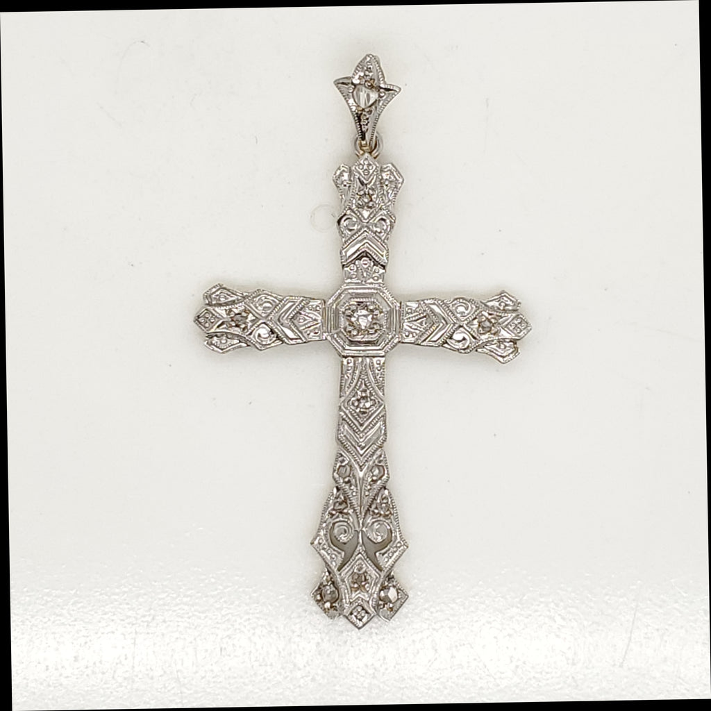 Vintage 18kt White Gold and ?Diamond Cross Pendant