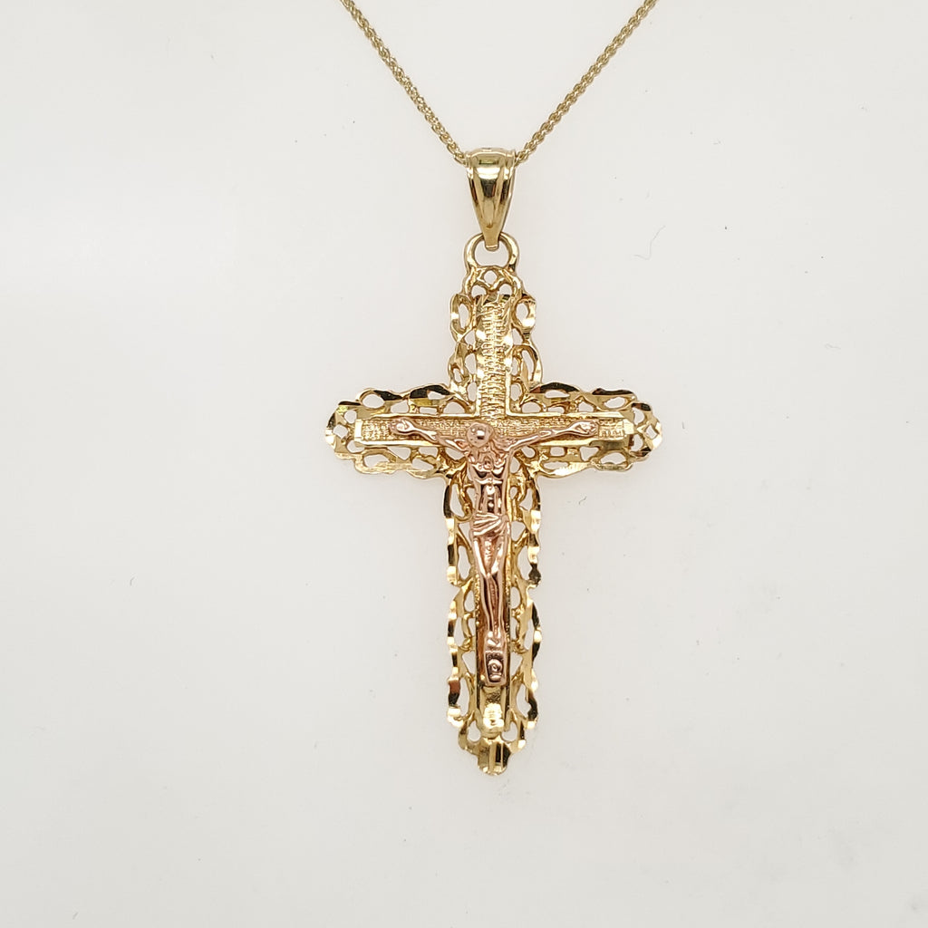 14kt Yellow and Rose Gold Crucifix Cross Pendant
