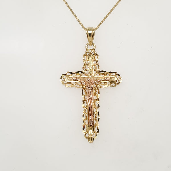 14kt Yellow and Rose Gold Crucifix Cross Pendant
