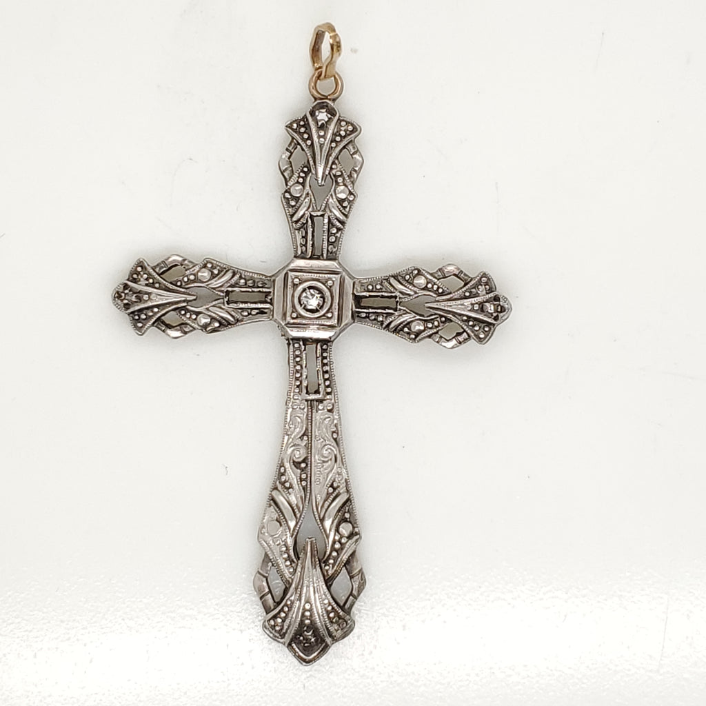 Vintage 18kt White Gold and ?Diamond Cross Pendant