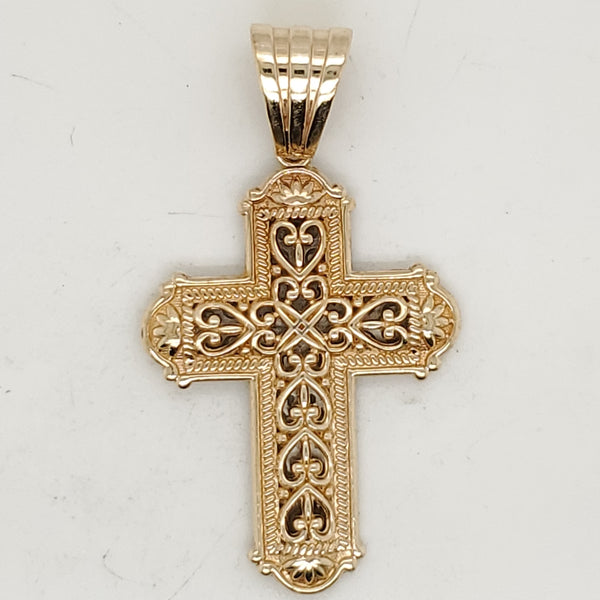 14kt Yellow and White Gold  Reversible Filigree Cross Pendant