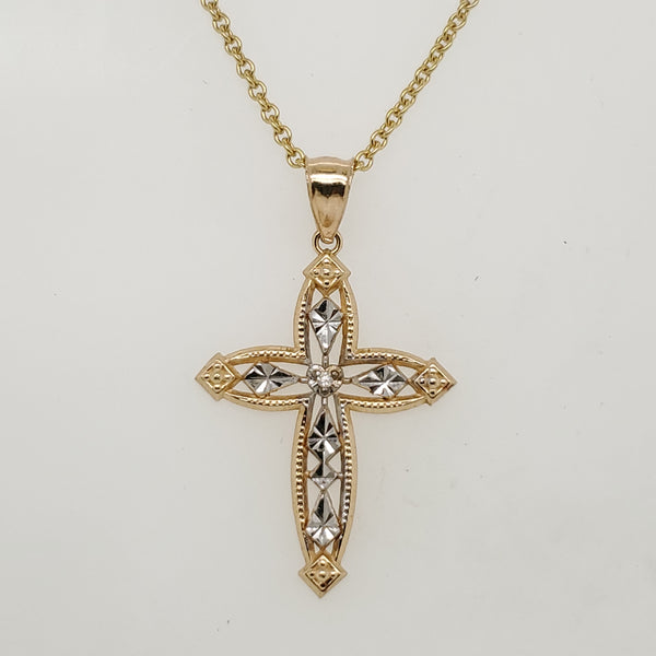 14kt Yellow and White Gold Filigree Cross Pendant