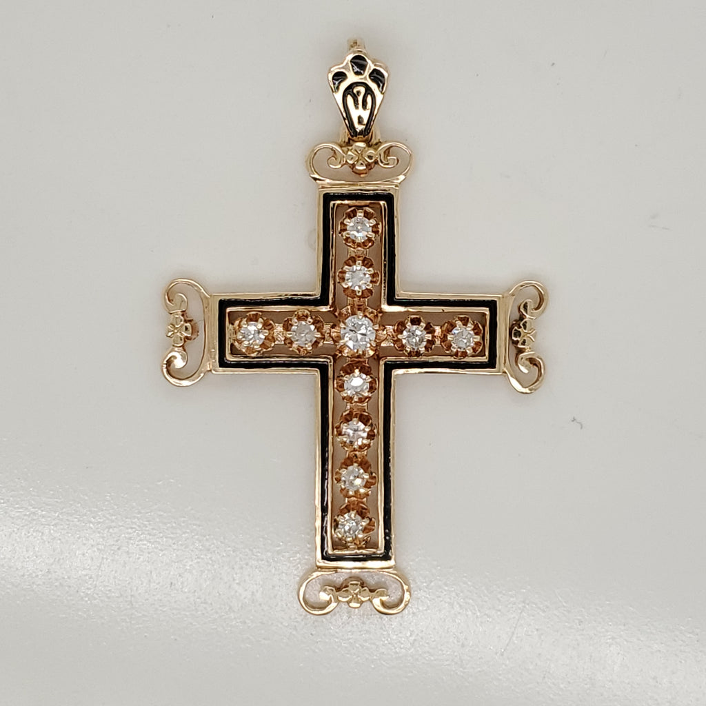Vintage 14kt Yellow Gold and Diamond Cross Pendant