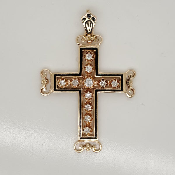Vintage 14kt Yellow Gold and Diamond Cross Pendant