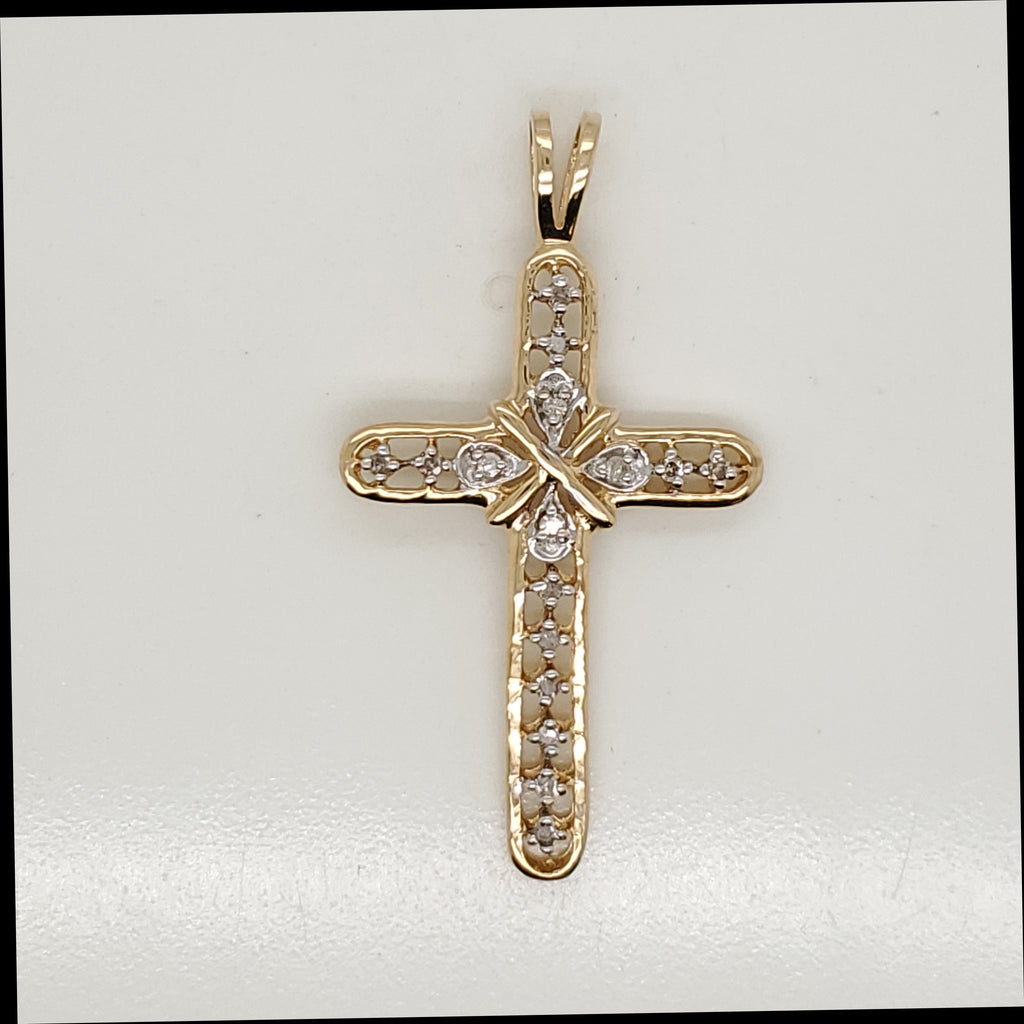 14kt Yellow Gold and Diamond Filigree Cross Pendant