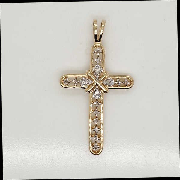 14kt Yellow Gold and Diamond Filigree Cross Pendant