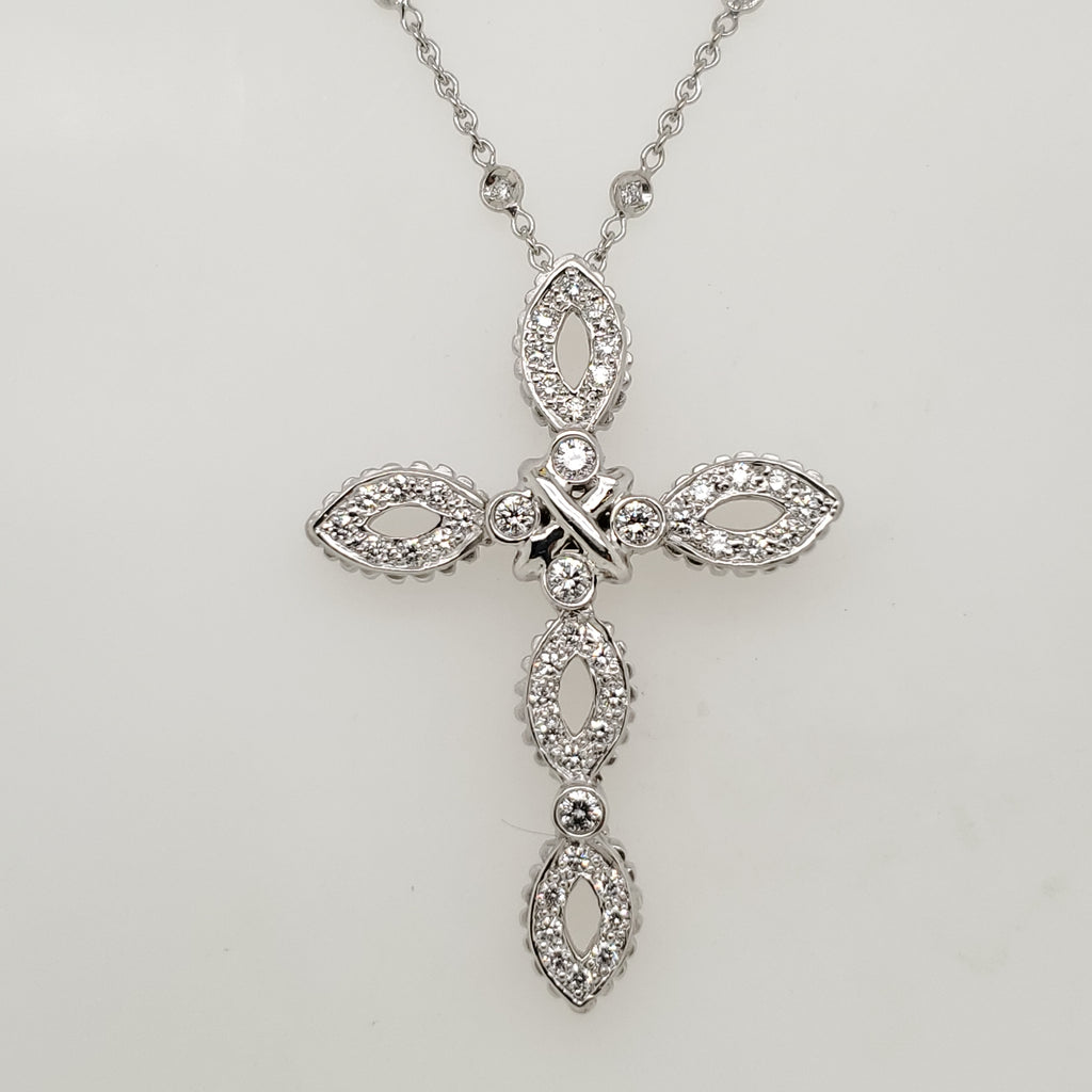 Doris Panos 18kt White Gold Diamond Cross Pendant Necklace