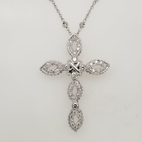 Doris Panos 18kt White Gold Diamond Cross Pendant Necklace