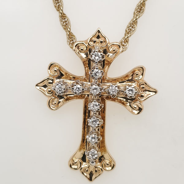 14kt Yellow Gold and Diamond Cross Pendant