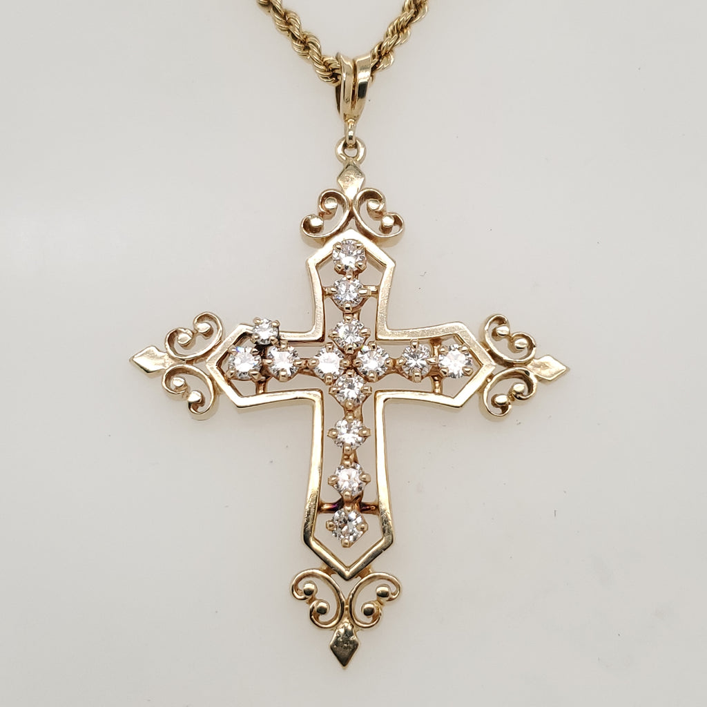 14kt Yellow Gold and Diamond Cross Pendant