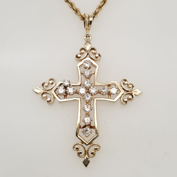 14kt Yellow Gold and Diamond Cross Pendant