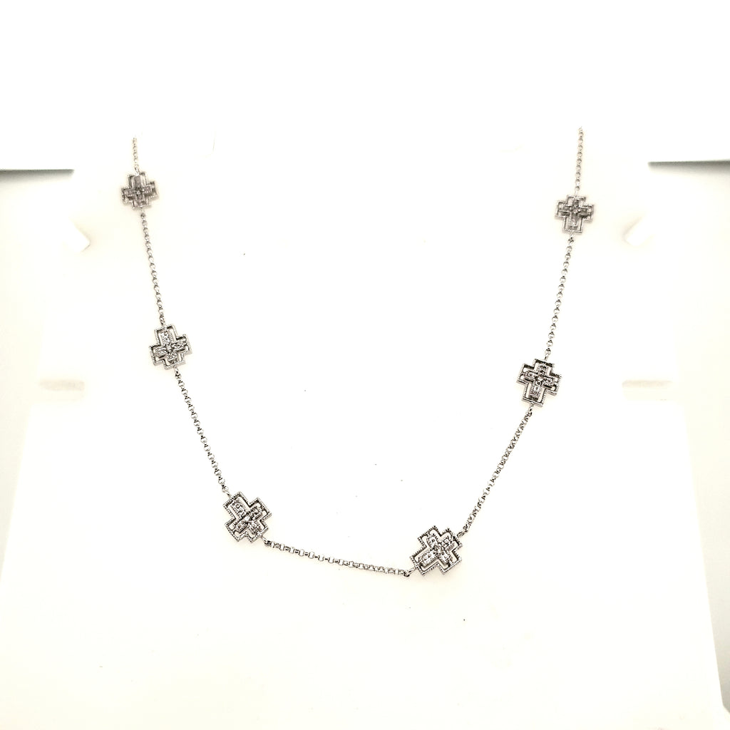 14kt White Gold Diamond Cross Station Necklace
