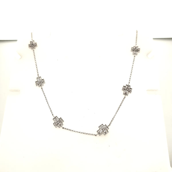 14kt White Gold Diamond Cross Station Necklace