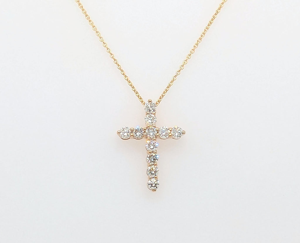 14K Yellow Gold Diamond Cross Necklace
