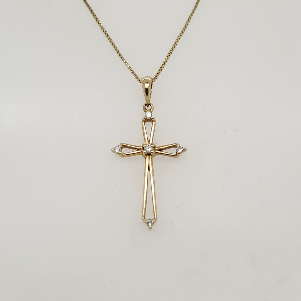 14kt Yellow Gold Diamond cross Pendant Necklace