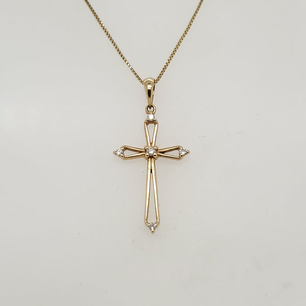 14kt Yellow Gold Diamond cross Pendant Necklace