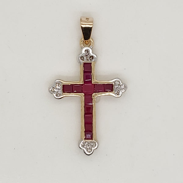 14kt Yellow Gold Ruby and Diamond Cross Pendant