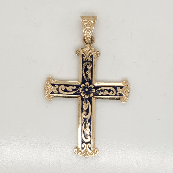 Vintage 14kt Yellow Gold Enamel Cross