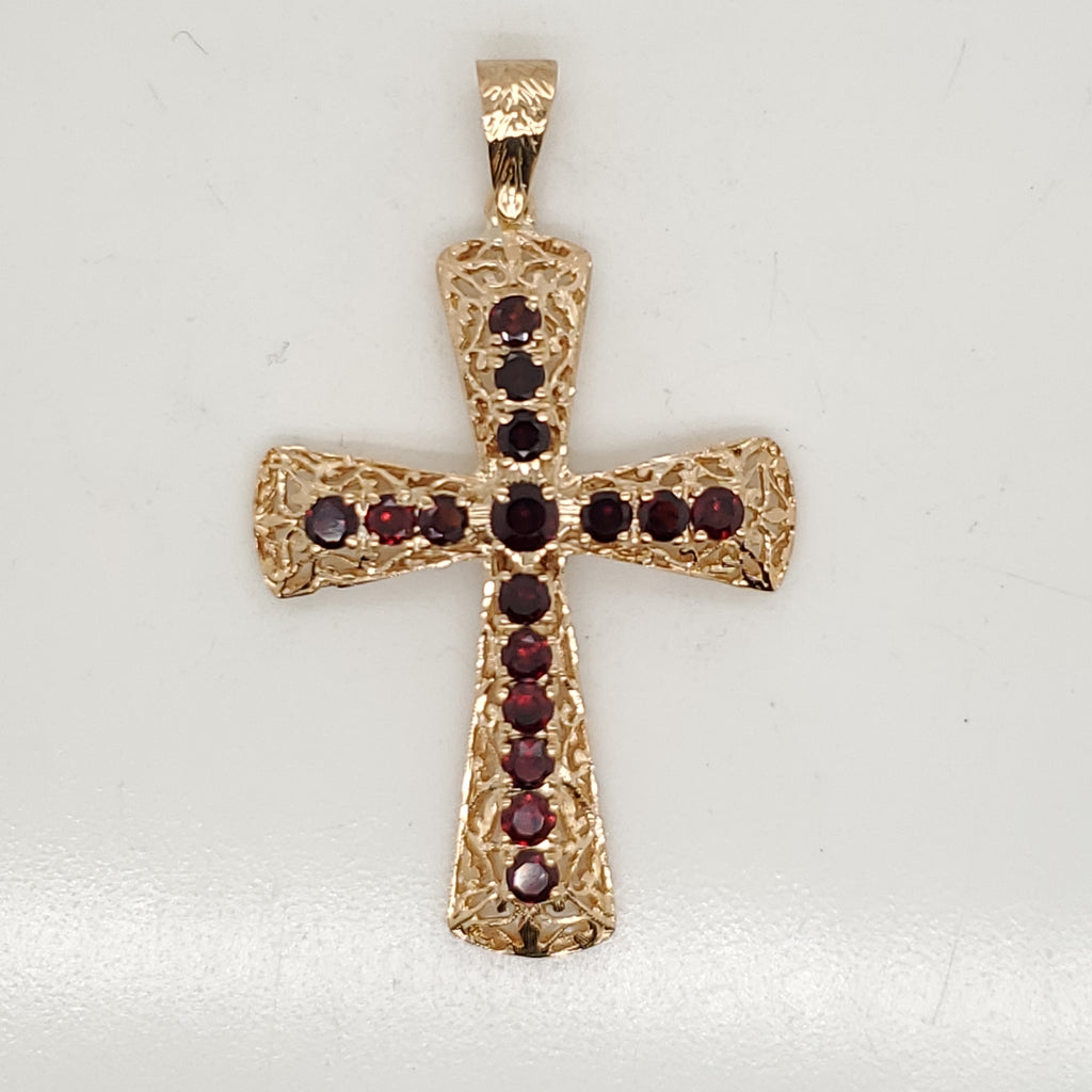 18kt YellowGold Garnet Cross Pendant