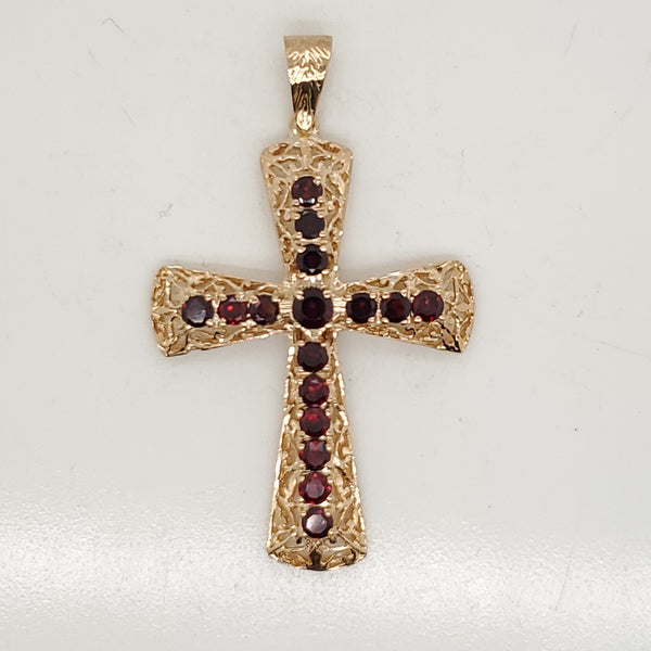 18kt YellowGold Garnet Cross Pendant