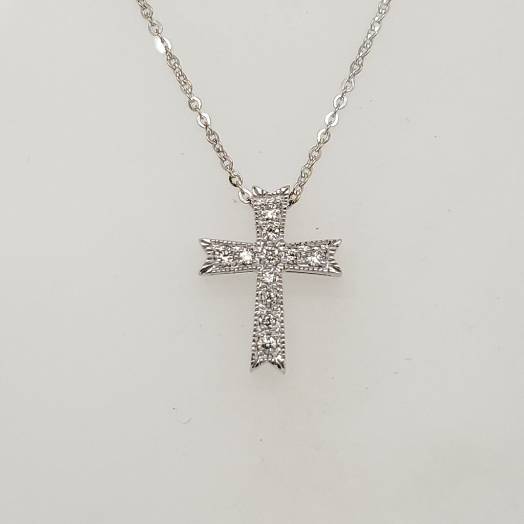 18kt White Gold Diamond Cross Pendant Necklace