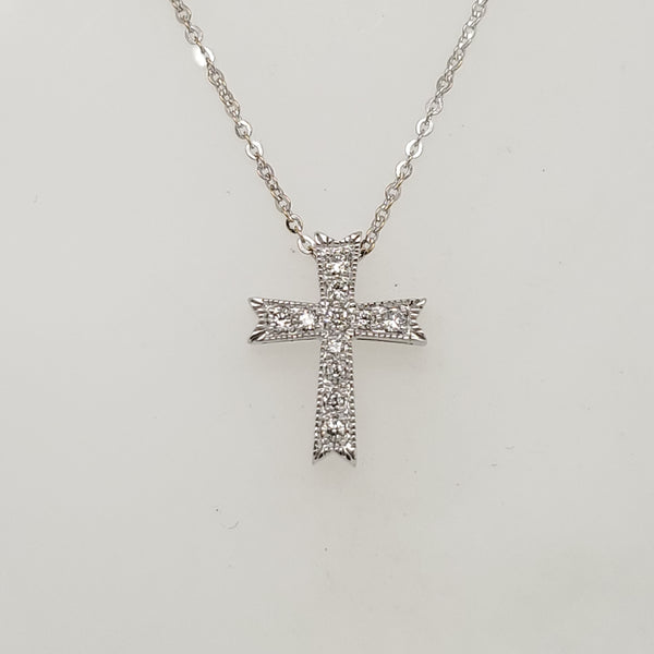 18kt White Gold Diamond Cross Pendant Necklace