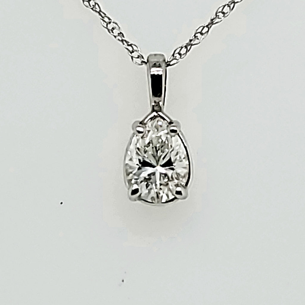 14kt white gold .56 carat pear shaped diamond solitaire pendant